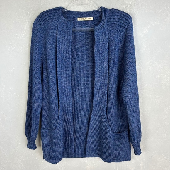 Simply Natural women one size cardigan alpaca blend blue open front w pockets - Picture 1 of 13